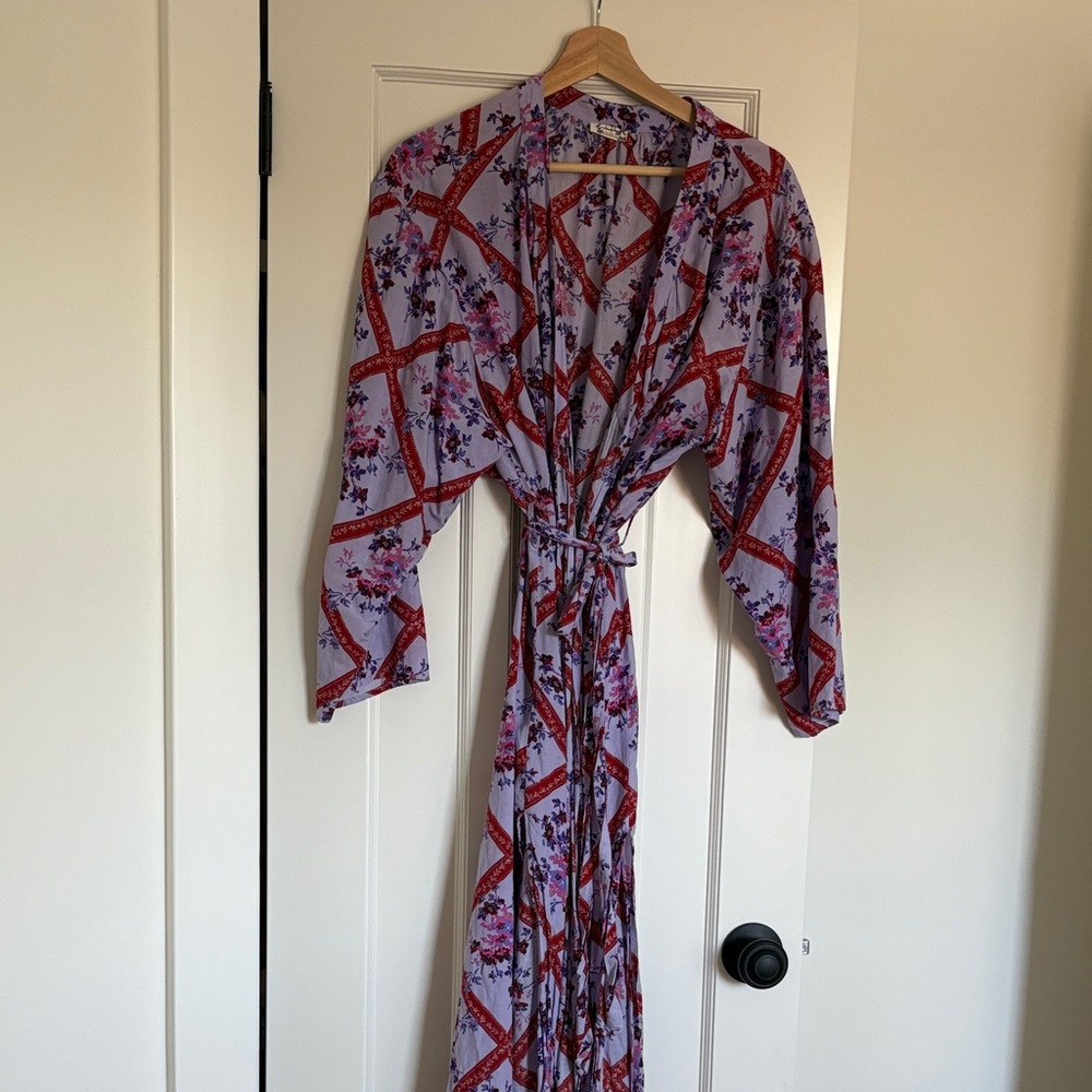 Free People Purple and Red Floral Maxi kimono Dress